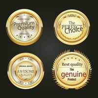 Luxury gold badge and labels  4 design elements collection vector