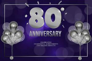 Anniversary celebration flyer silver numbers dark background with balloons 80 vector