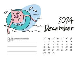 12-DECEMBER 2024 with pig cartoon vector