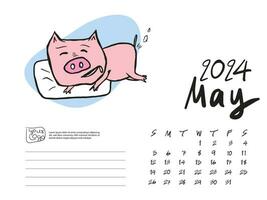 05-MAY 2024 with pig cartoon vector