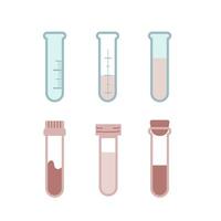 vector conjunto de varios científico y médico laboratorio prueba tubos un vacío botella con escala y viales con líquido y sangre, tubos con y sin un tapa. 6 6 aislado plano minimalismo ilustraciones