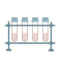 Vector test tube rack with four vials of liquid or blood and a lid. Isolated flat illustration