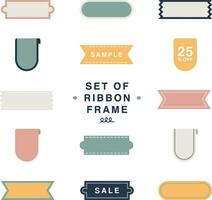 Compilation set of decorative flat pastel vector ribbon frame, memo and tag sticker. For banner, text space, social media, header, sticker, blog, diary