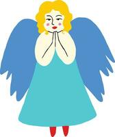 retro illustration of angel girl with wings. Hand drawn cartoon character in doodle style vector