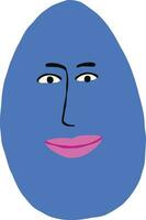 Cool strange blue egg with face. Cute quirky comic Easter egg vector