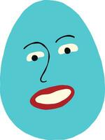 Funny strange blue egg with face. Cute quirky comic Easter egg vector