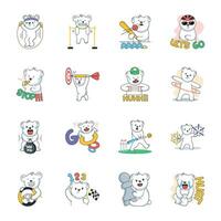 Pack of Athletic Bear Cute Flat Stickers vector
