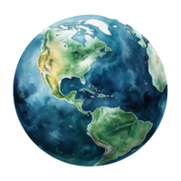 Watercolor Earth planet isolated png
