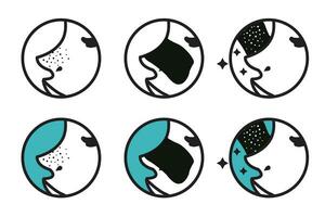 Blackhead pore strip treatment icon set vector with solid icon line style. Direction for use blackhead removal strip symbol. Flat icon illustration for web design, infographic and UI mobile app.