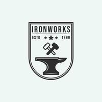 Ironworks logo vintage simple design, blacksmith icon simple vector illustration design.