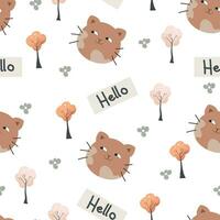 vector kawaii cat hand drawn seamless pattern for wallpaper