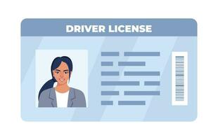 Driver License ID card. Personal info data. Identification document with person photo. User or profile card. Driver's license. Flat style. Vector illustration.