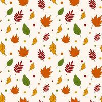 Vector Autumn Leaves seamless pattern. Orange green yellow burgundy. Background leaves and dots.