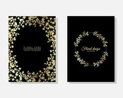 Vector set of luxury cards, templates with gold glittery flowers for birthday, wedding, anniversary invitation