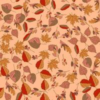 Vector hand drawn seamless pattern of fall leaves of birch, oak, maple, ash trees