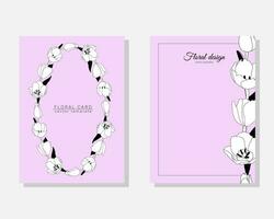 vector conjunto de lujo tarjetas, plantillas con mano dibujado flores tulipanes para cumpleaños, boda, aniversario invitación en rosado antecedentes