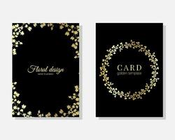 Vector set of luxury cards, templates with gold glittery flowers for birthday, wedding, anniversary invitation