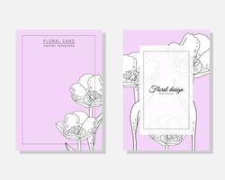 Vector set of luxury cards, templates with hand drawn flowers tulips for birthday, wedding, anniversary invitation on pink background