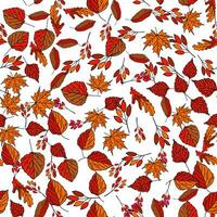 Vector hand drawn seamless pattern of fall leaves of birch, oak, maple, ash trees