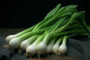 Vibrant Fresh green onions. Generate Ai photo