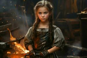 Blacksmith girl forge. Generate Ai photo