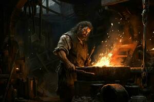 Rugged Blacksmith strong man forge. Generate Ai photo