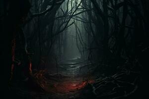 Mysterious Forest creepy dark. Generate Ai photo