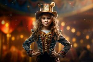 Daring Circus tent arena performer child girl. Generate Ai photo