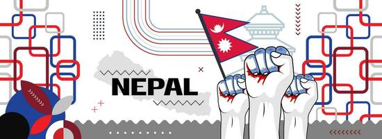 Nepal National or Independence Day abstract banner design with flag and map. Flag color theme geometric pattern retro modern Illustration design. vector