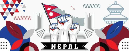 Nepal National or Independence Day abstract banner design with flag and map. Flag color theme geometric pattern retro modern Illustration design. vector