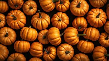 calabaza antecedentes. naranja calabazas Víspera de Todos los Santos fondo. un montón de calabazas ai generado foto