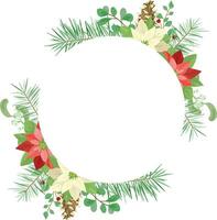 Christmas frame template with poinsettia leaf wreath. vector