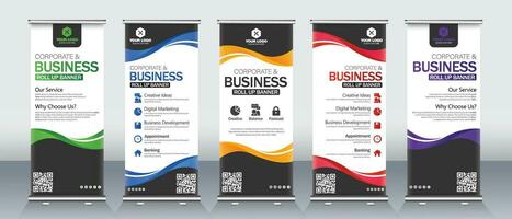 Creative Roll up banner for business events, marketing presentations, pull up banners for x stands with print ready design vector