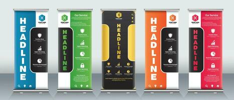 roll up banner design for events with clean design for x stand template with professional concept vector