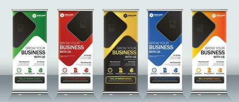 Roll up banner for business events with abstract design for modern presentations to x stand vector