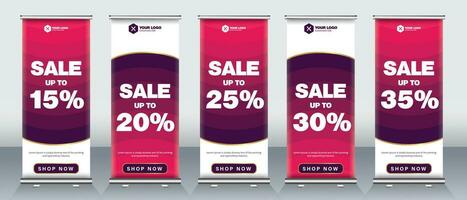 Discount percentages roll up banner design in 15, 20,25,30,35 percentages vector