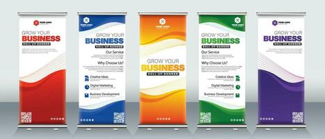 Roll up banner for business events and print ready design for x stand, banner and pull up banners vector