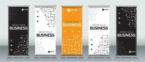 Roll up banner for events, clean and futuristic design for x stand, black and white minimal design vector