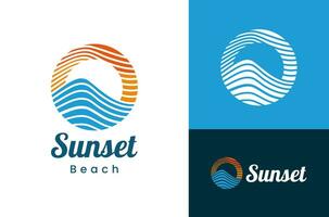 resumen puesta de sol playa logo ilustración diseño modelo vector