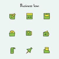 set of business icon designs, with green and yellow colors, and various shapes vector