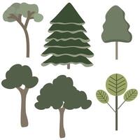 Set Of Green Botany Flat Vector Trees Images