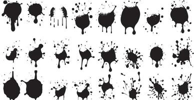 Set of vector brushes. Mega pack set of different brush strokes, black ink splatter, blots, round freehand drawings, grungy drawn lines, waves, circles, triangles, art design elements