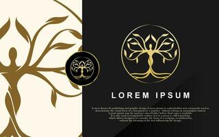 Abstract Tree of life logo icons. Organic nature symbols. Tree branch with leaves signs. vector