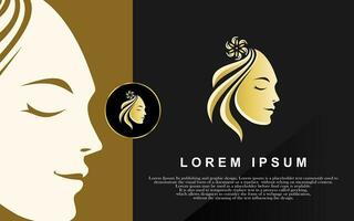 Beauty face logo, Woman logo, natural face logo, gold gradient, vector illustration