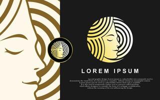Beauty face logo, Woman logo, natural face logo, gold gradient, vector illustration