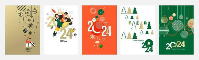 Merry Christmas and Happy New Year 2024 greeting cards. Vector illustration concepts for background, greeting card, party invitation card, website banner, social media banner, marketing material.