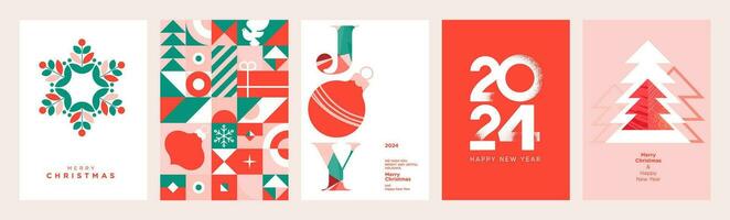 2024 alegre Navidad y contento nuevo año saludo tarjetas colocar. vector ilustración conceptos para fondo, saludo tarjeta, fiesta invitación tarjeta, sitio web bandera, social medios de comunicación bandera, márketing material.