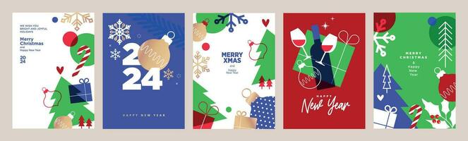 Merry Christmas and Happy New Year 2024 greeting cards. Vector illustration concepts for background, greeting card, party invitation card, website banner, social media banner, marketing material.