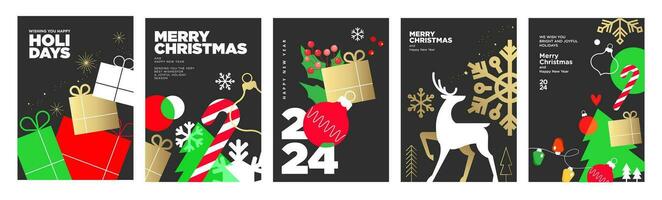 Merry Christmas and Happy New Year 2024 greeting cards. Vector illustration concepts for background, greeting card, party invitation card, website banner, social media banner, marketing material.