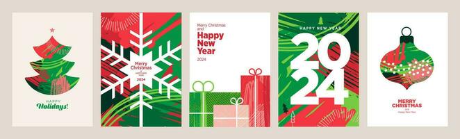 Merry Christmas and Happy New Year 2024 greeting cards. Vector illustration concepts for background, greeting card, party invitation card, website banner, social media banner, marketing material.